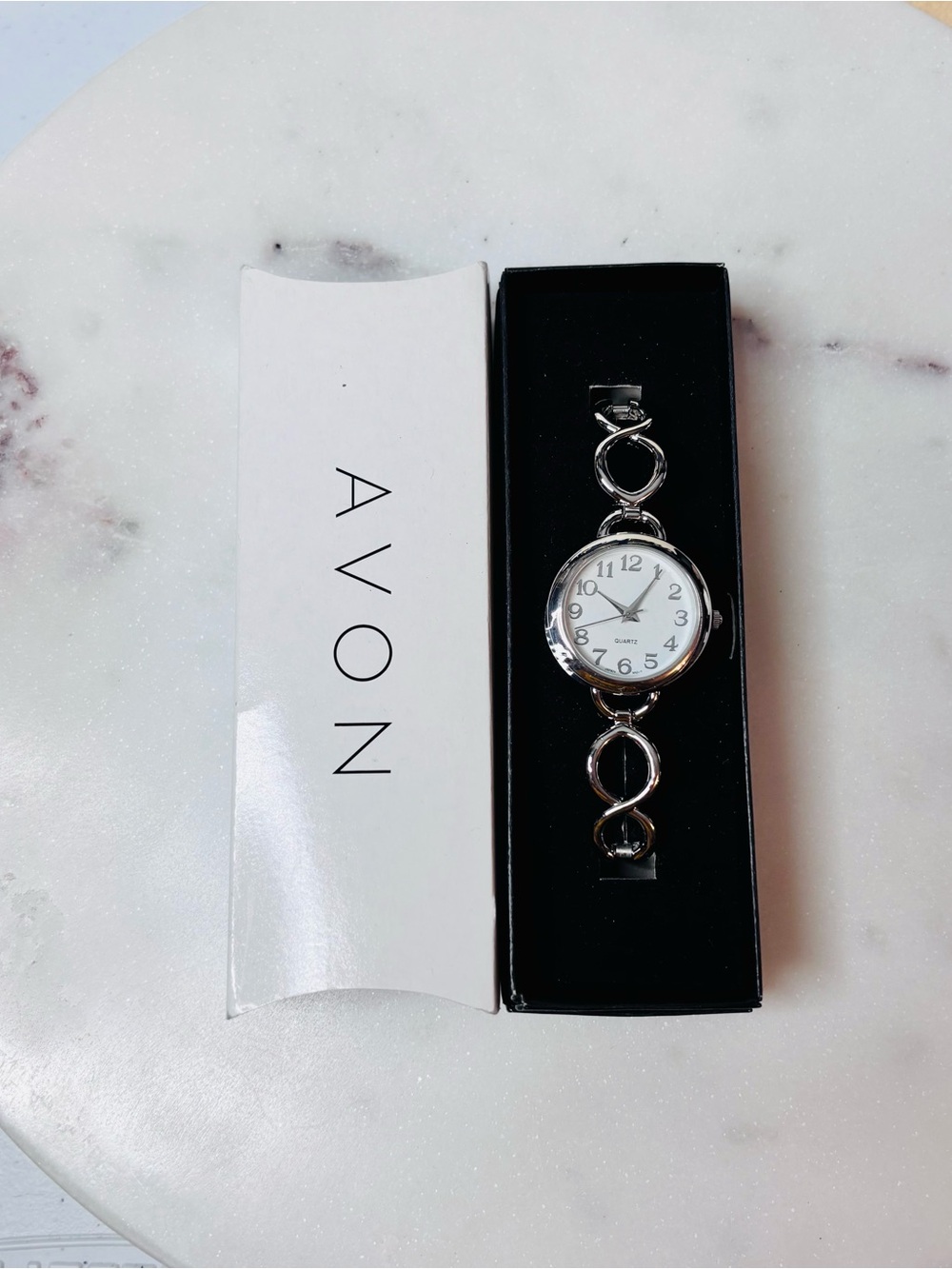Avon Women's Silver Tone Link Bracelet Watch with White Dial